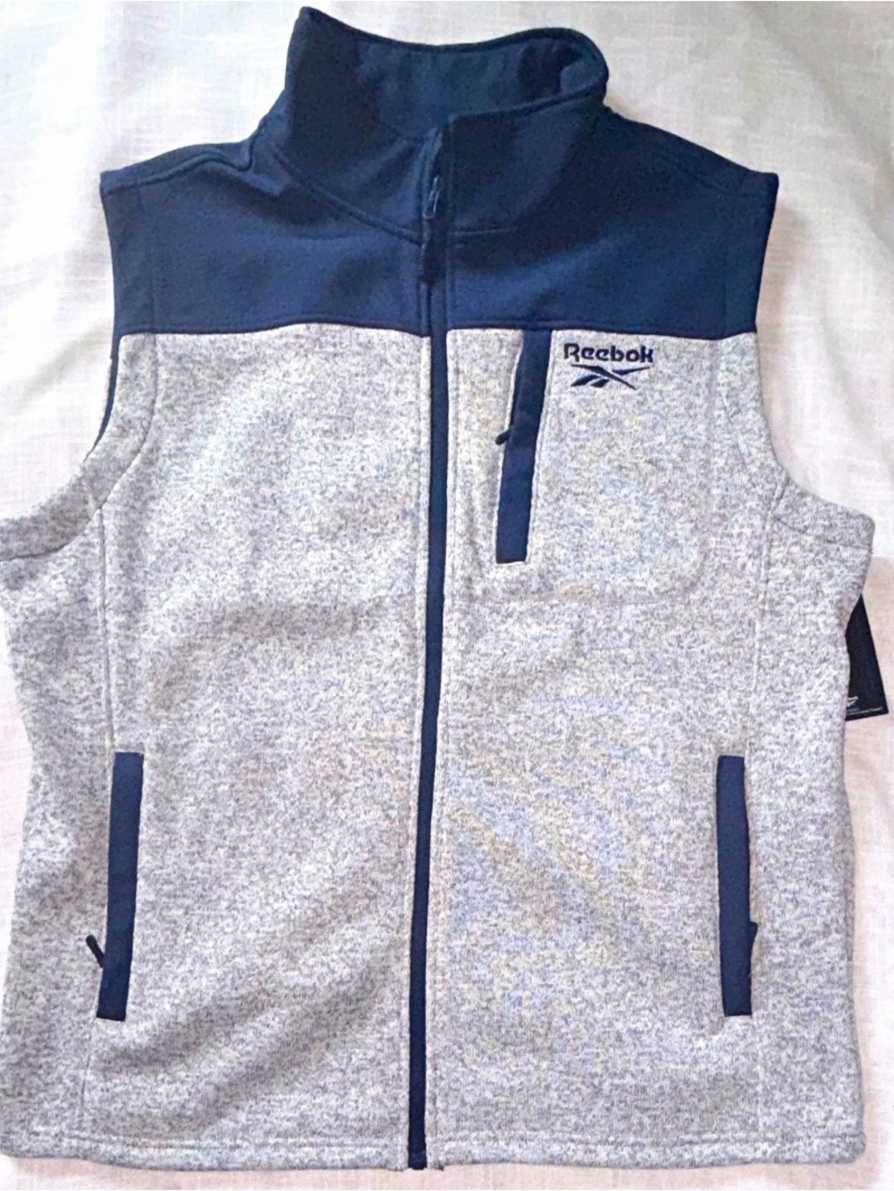 Reebok Grey and Navy Men's Full-Zip Fleece Vest